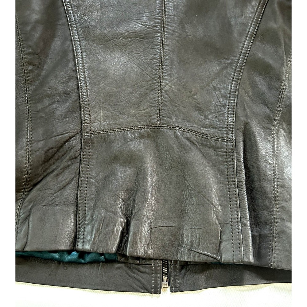 NWT Marc New York Andrew Marc Moto Mob Wife Grey Leather Jacket Size L - Picture 12 of 16